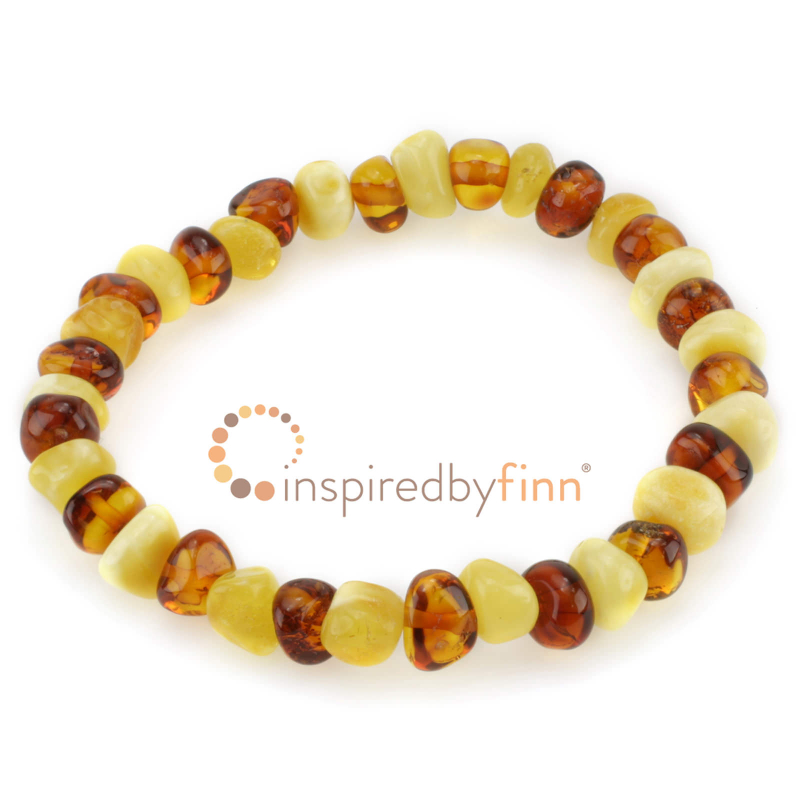 <u>Baltic Amber Elastic Bracelet - Polished Butter & Honey<br>Larger Beads</u>