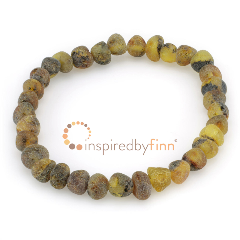 <u>Baltic Amber Elastic Bracelet - Unpolished Green/Yellow<br>Larger Beads</u>