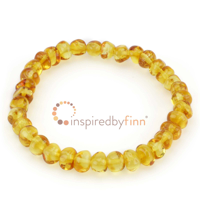 <u>Baltic Amber Elastic Bracelet - Polished Golden Swirl<br>Larger Beads</u>