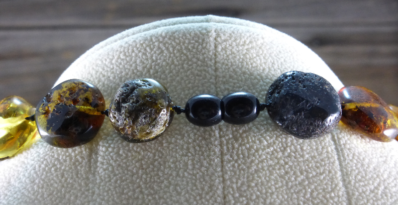 <u>Baltic Amber Necklace - Polished Rustic Multicolor Button</u>