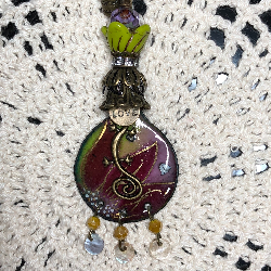 rustic urban gecko, merlot flower enameled necklace pendant