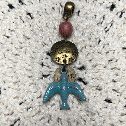 blue bird, enameled necklace pendant-1