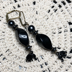 black night elephant earrings