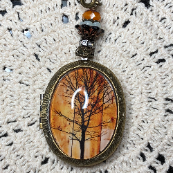 autumn tree, vintage locket necklace pendant