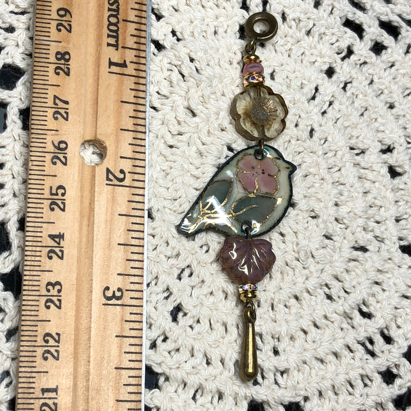 cherry blossom tree enameled bird, necklace pendant-1
