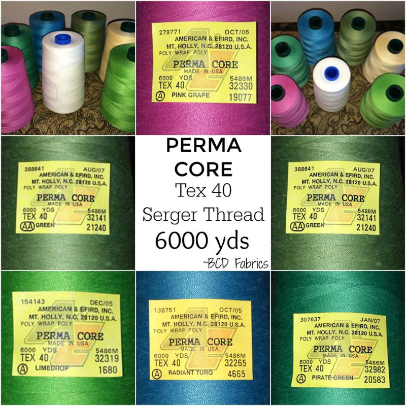 Perma Core Tex 40 Serger Thread Cone Green 6000yds