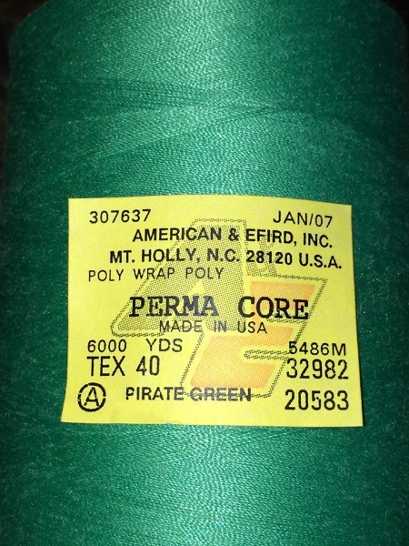 Perma Core Tex 40 Serger Thread Cone Pirate Green 6000yds