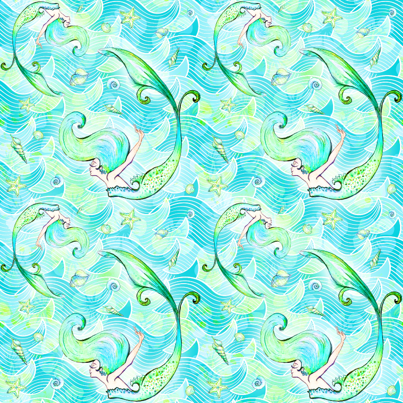 1yd cut Mermaid Swirl Cotton Lycra Fabric