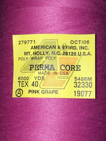 Perma Core Tex 40 Serger Thread Cone Pink Grape 6000yds