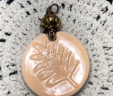 peach leaf print artisan vintage ceramic necklace pendant