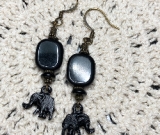 black elephant-vintage beaded earrings