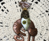 copper cat, olive leaf, white bird necklace pendant