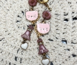 pink cat & white heart drop earrings