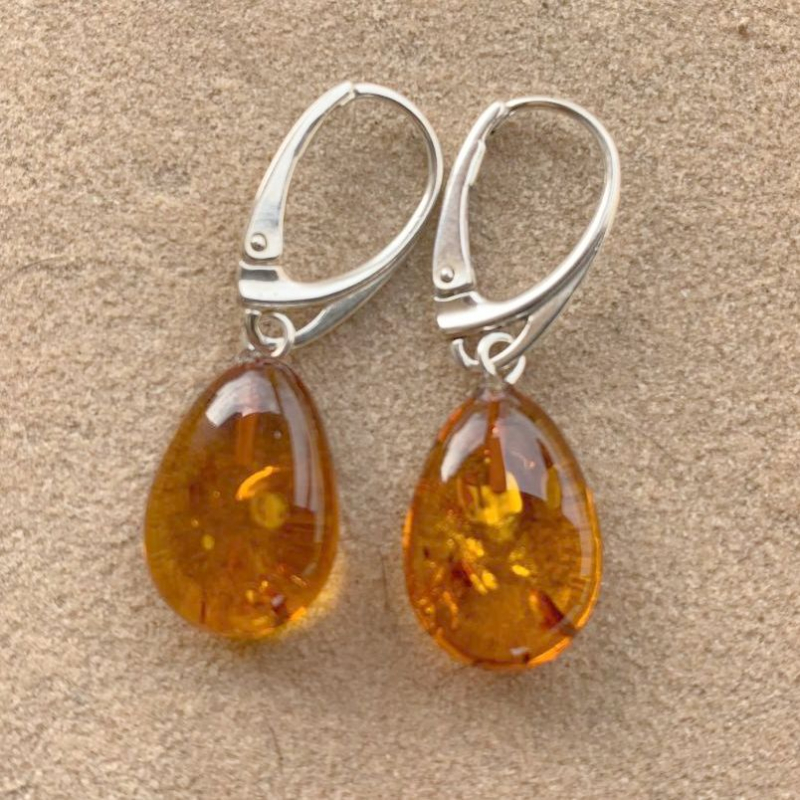 <u>New! Limited Quantity Baltic Amber & Sterling Silver Earrings - Polished Honey</u>