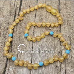 <u>Baltic Amber Teething Necklace - Kids Amber Necklace - Unpolished Blue Azure, All Kids Sizes<br>Inspired by Finn</u>