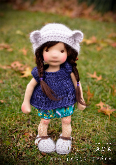 Ava- 9/10" natural fiber art doll